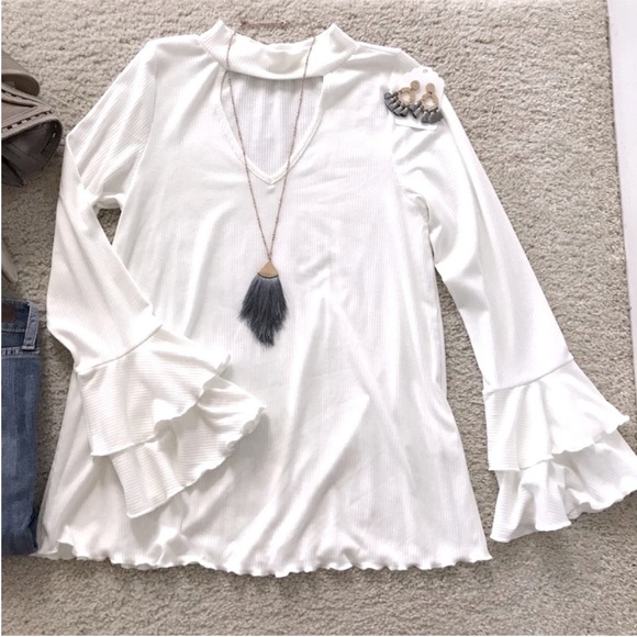 Choker Neck, Bell Sleeve Tunic Top - Picture 6 of 6